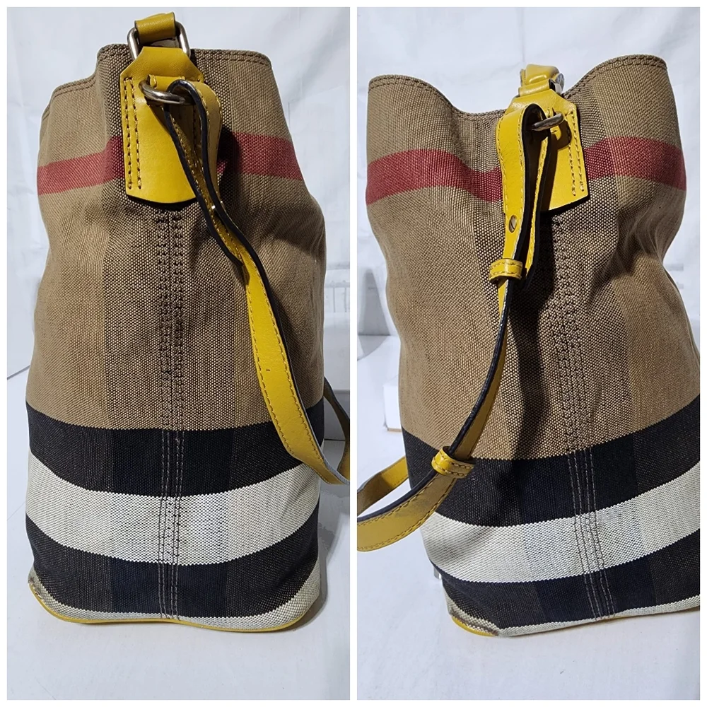 BURBERRY Canvas Mega Check Medium Ashby Hobo Saddle Bag Yellow/Beige